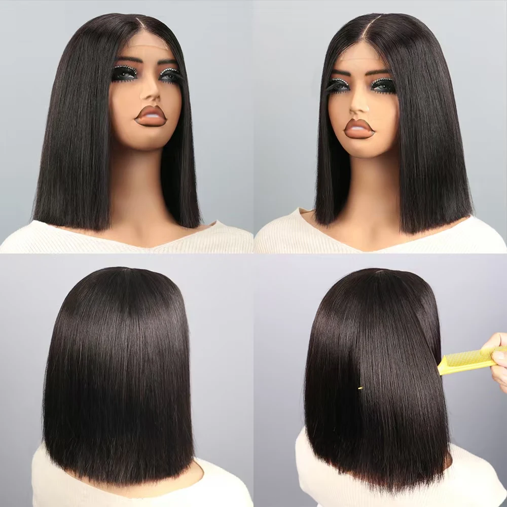 10-14 Inch Bob Wig Human Hair Glueless Wigs Human Hair Pre Plucked  For Black Women 13×4 Straight Lace Bob Wigs Natural Color