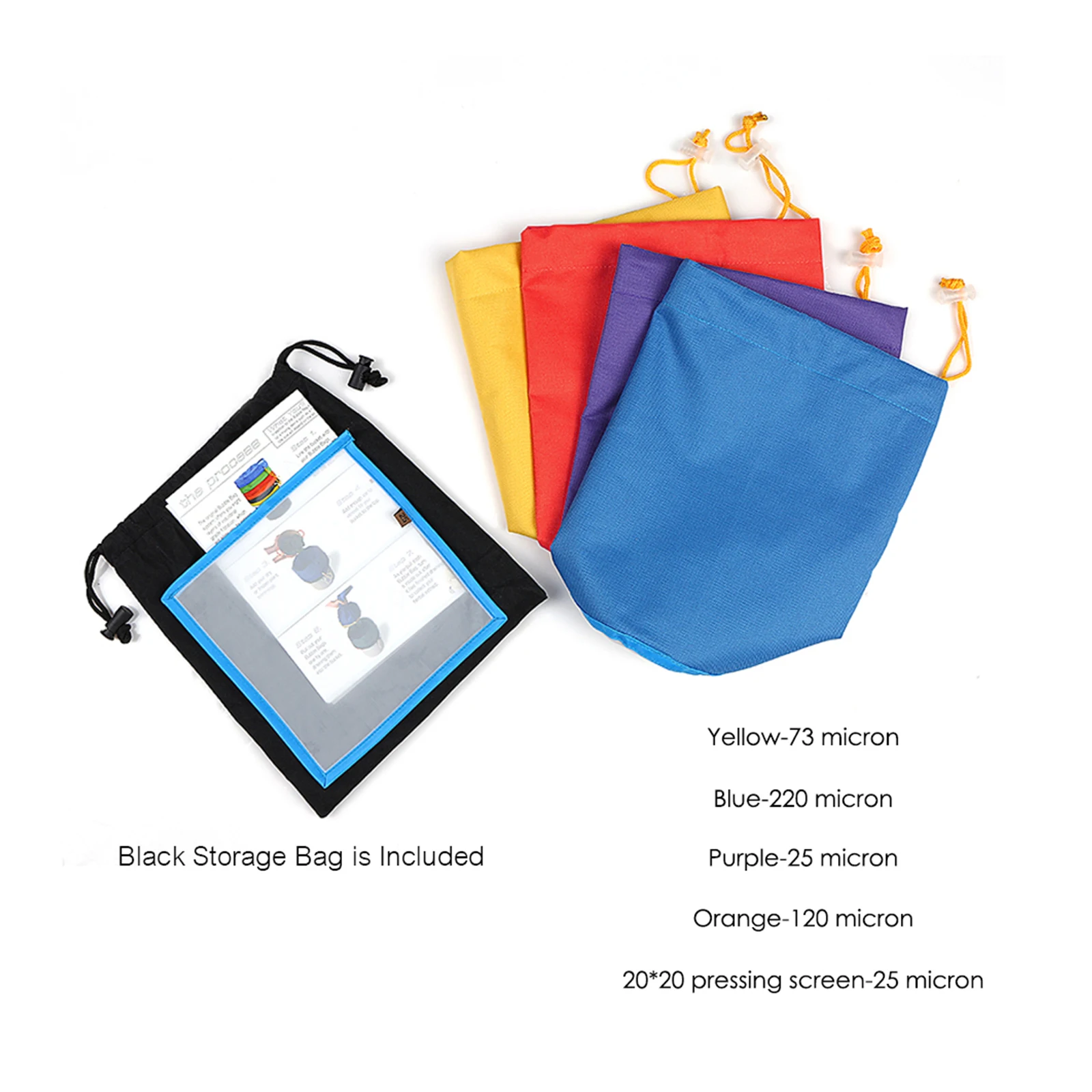 4pcs/set Plant Residue Filter Bag 1 Gallon Mesh Bag Bubble Bag Micron Bag Drawstring Bags Extraction Bags with Pressing Screen