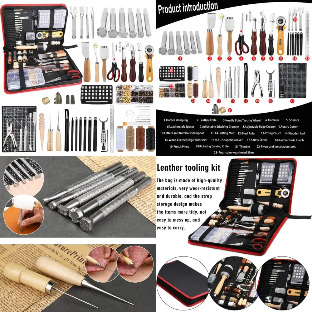 

Beginner Leather Crafting Kit with Storage Bag - Essential Tools for Sewing, Carving, and Leatherworking Accessories