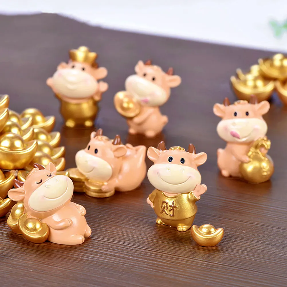 

2pcs Resin Mini Cow Figures Landscape Decorations For Garden Lawn Cake Tabletop Birthday Holiday Mini Ornaments Cattle Statues