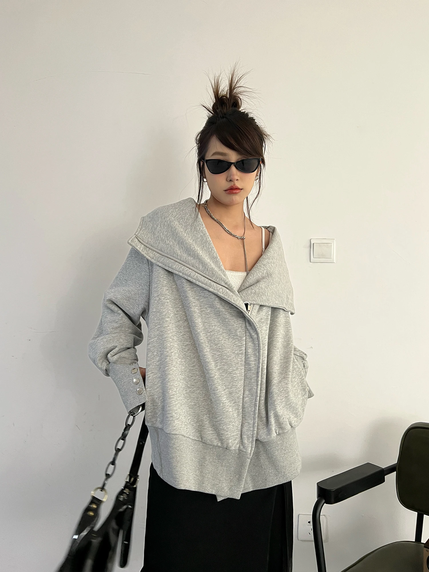 SuperAen 2024 New Spring Autumn Unique Chic Style American Chic Women's Hooded Zipper Hoody