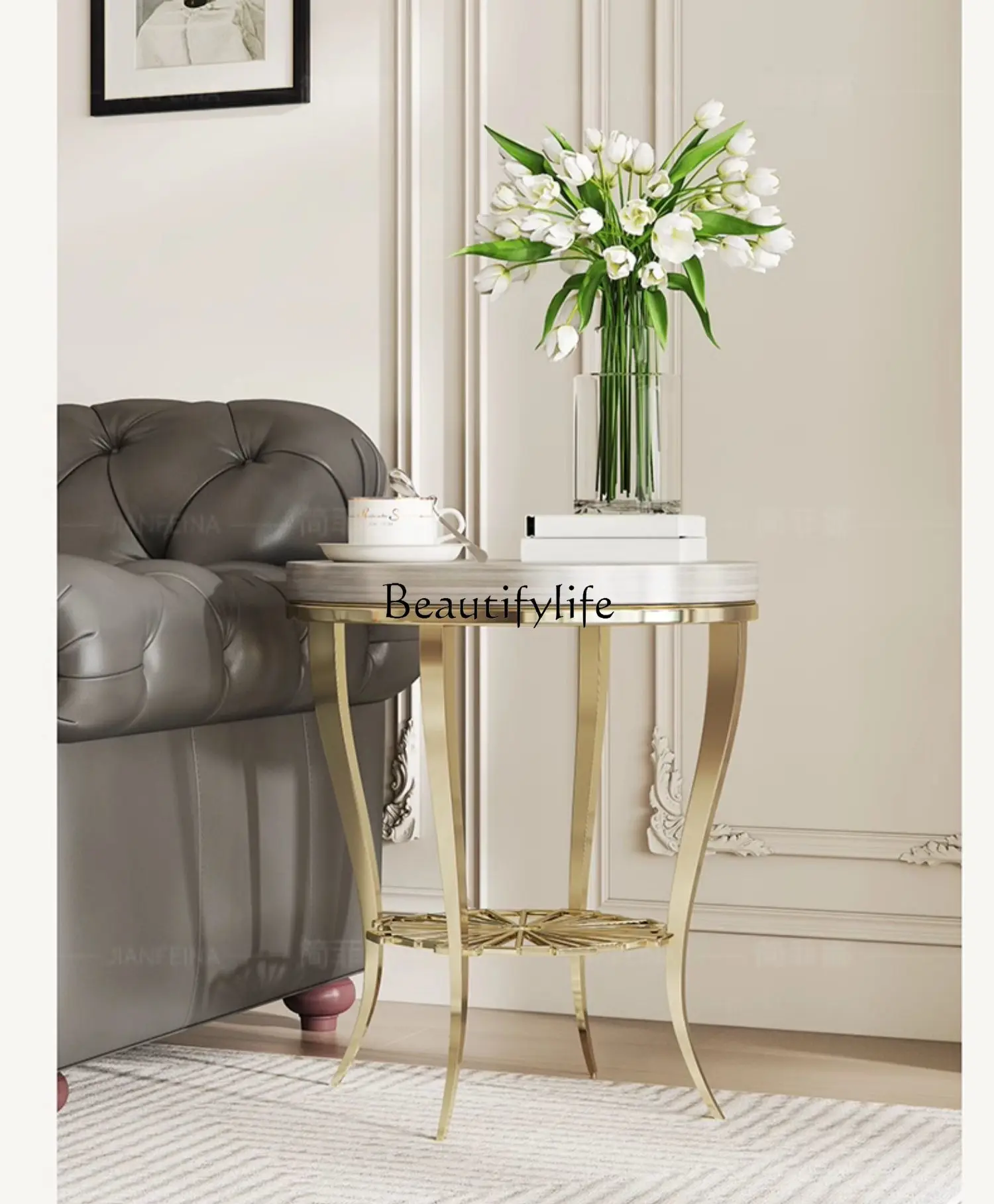 American light luxury living room coffee table high-end art designer corner table simple small round table