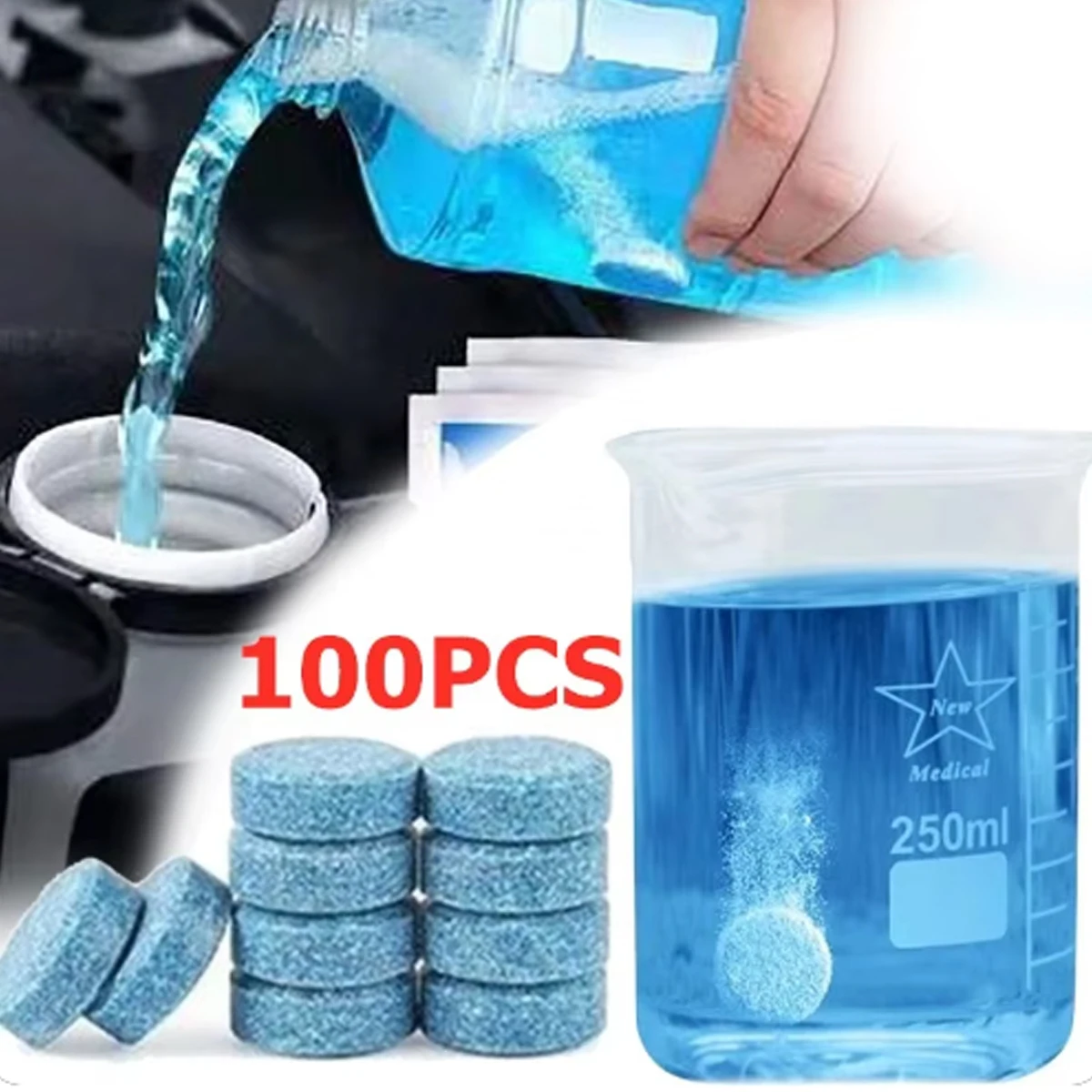 Car Windshield Glass Concentrated Washer Tablets Car Effervescent Washer Fluid Wiper Glass Solid Cleaning Tablets for Car Window