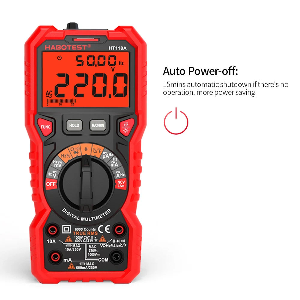 HT118A Digital Multimeter Auto Range Multi-meter 6000 Counts True RMS Measuring AC/DC Voltage Current