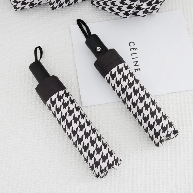 umbrella,Windproof,rainproof,houndstooth,Fashionable British style，sunshade umbrella Travel Portable Folding Automatic Umbrella