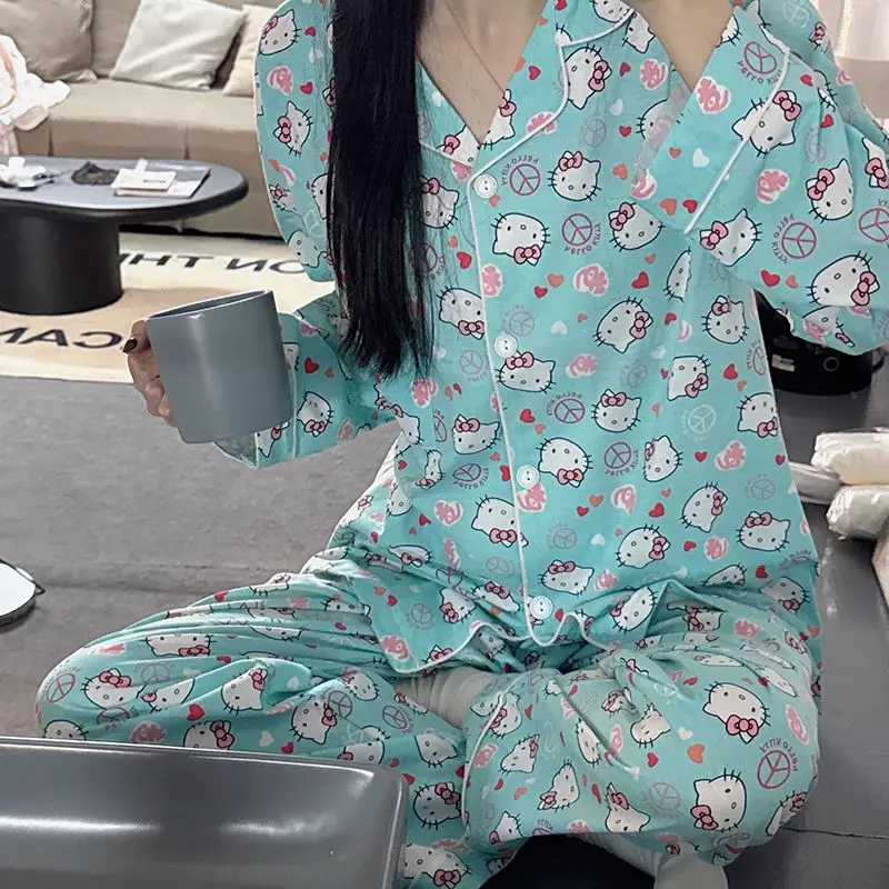 サンリオかわいい長袖 2 個ハローキティ学生新スタイルパジャマファッション秋と冬スタイル屋外ホーム服トレンディ