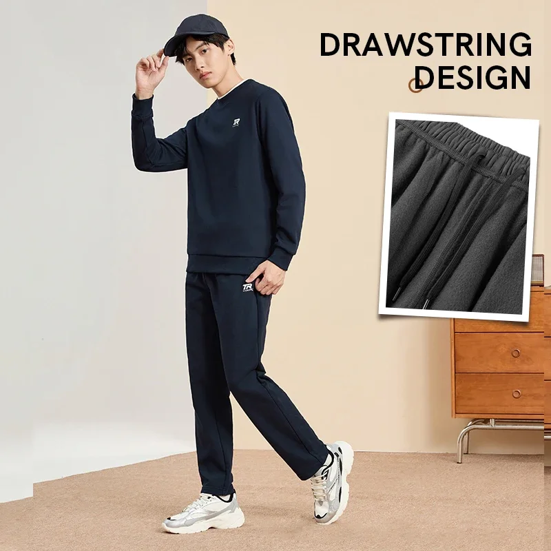QIAODAN بنطال ذو قصة أرجل مستقيمة للرجال بنطال رياضي فضفاض غير رسمي بخصر مطاطي مع جيوب بنطلون للتنزه XKL33231320AR #3