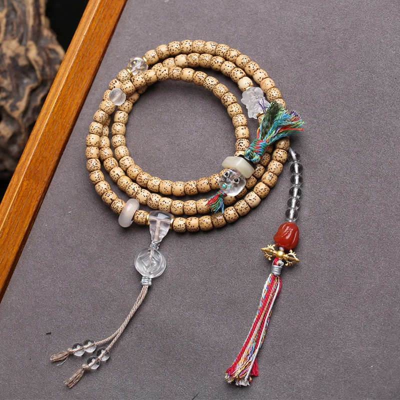 and Moon Bodhi 108-piece Buddhist , Multi-loop Bracelet, Old Material Faceted Beads, Tibetan Style Art