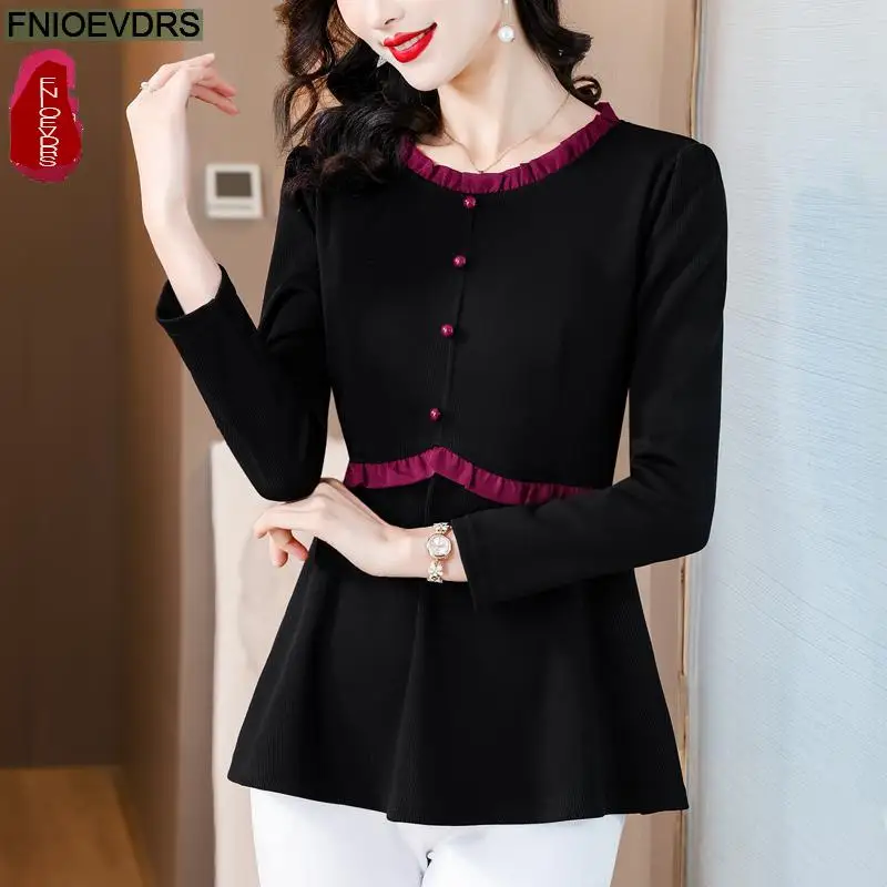 Retro Vintage Ruffles Peplum Tops New Design Women Autumn 2024 Fashion Office Lady Elegant Tunic Button Shirts Blouses