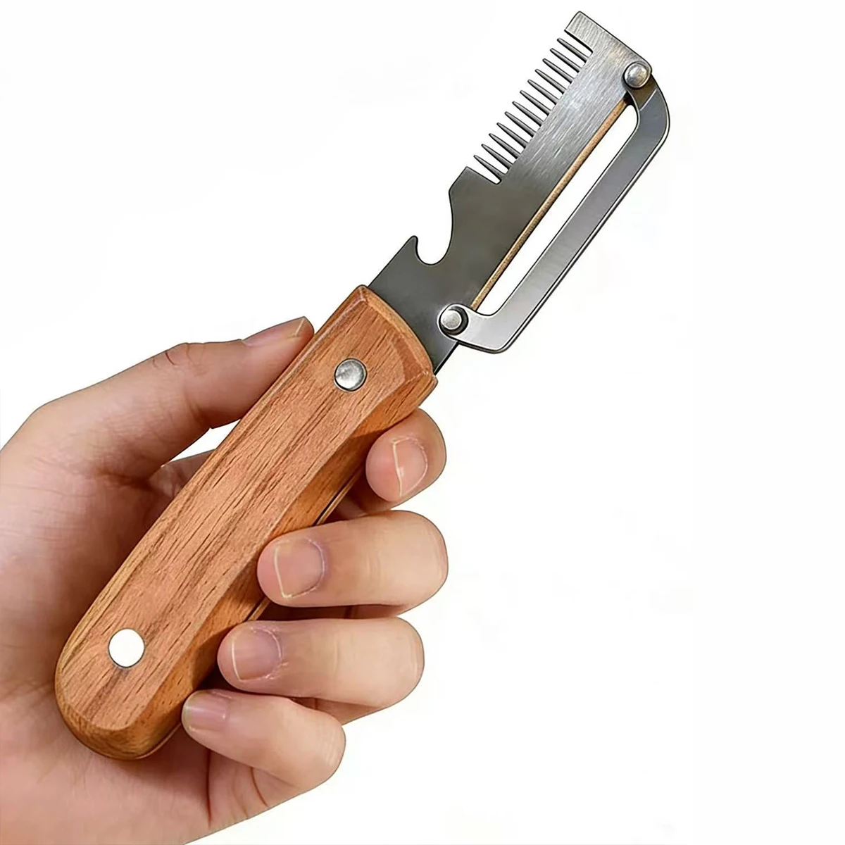 Stainless Steel Peeler With Wooden Handle For Peeling And Slicing Fruits And Vegetables | Durable And Smooth Operation view 6