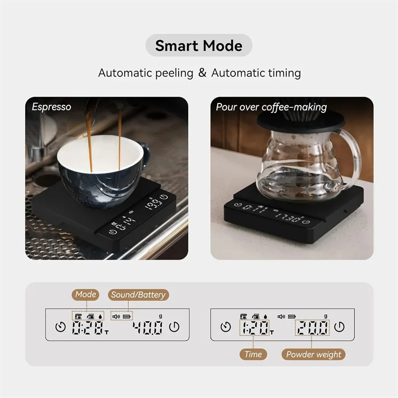 Portable Tiny2S Digital Coffee Scale Weight Timer USB Charging Espresso Scale Mini Smart Kitchen Scale with Storage Bag Gift