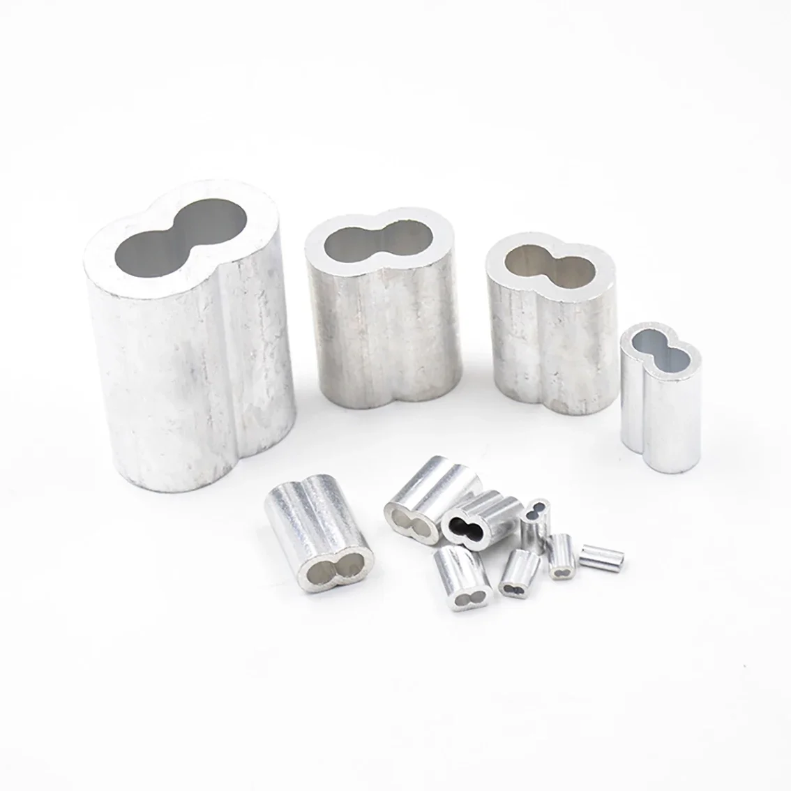 Boucle de sertissage de boîtier en aluminium M1 M1.2-M12, Clip de fixation de câble métallique, virole à Double trou en forme de 8, veste de mandrin en acier à sertir