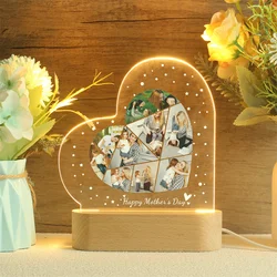 Personalized Heart Shaped Photo Night Light,Custom Photo Collage Lamp,Gift for Mom,Photo Lamp, Photo Collage Gift