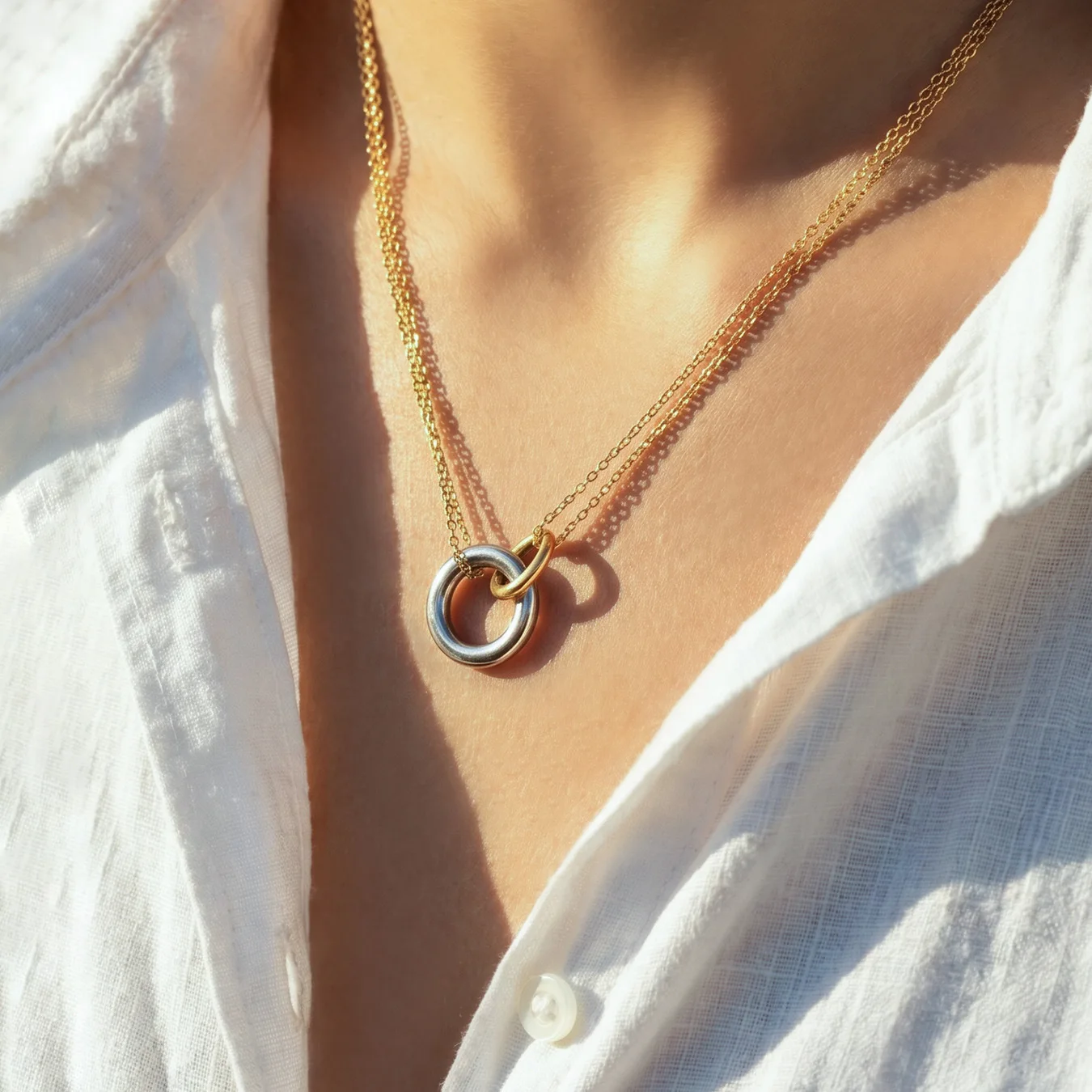 316L Edelstahl 18K Vergoldete Halskette Geometrischer Runder Anhänger Halsketten Mode Minimalistischer Choker Damenschmuck – Detail 4