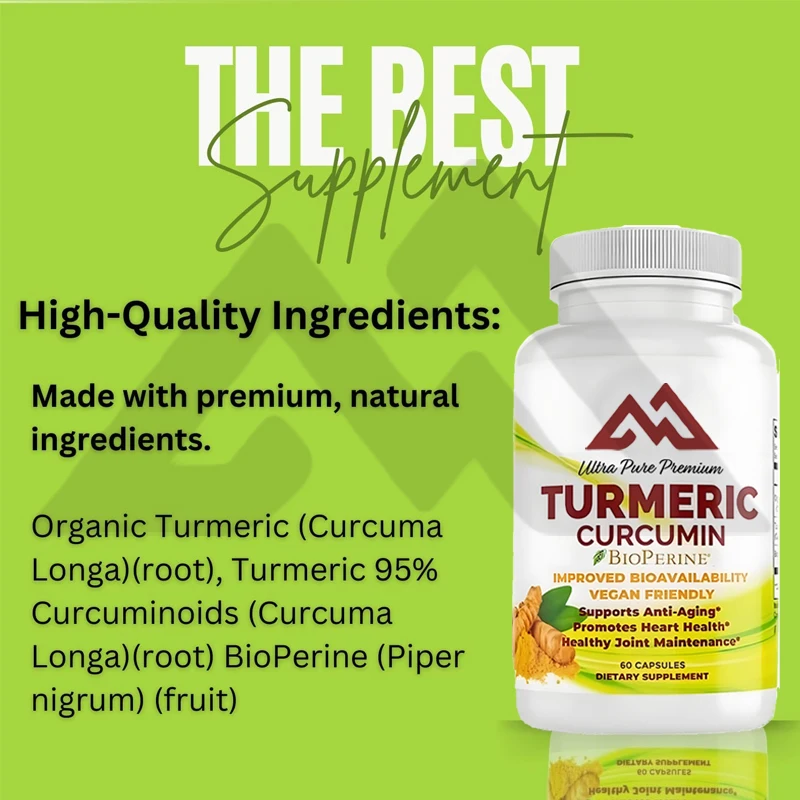 Curcumin supplement containing BioPerine -60 capsules - turmeric root extract vegetarian friendly daily joint and heart support