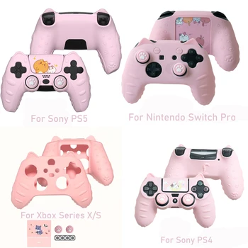Kattenpoot Siliconen Soft Shell Sticker Skin Voor Sony Ps5 Ps4 Xbox Serie X/S Switch Pro Controller Case Duimstick Grip Cap