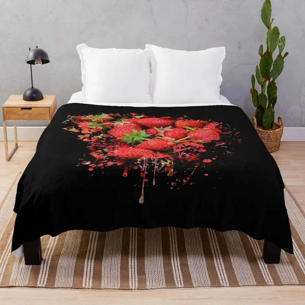 Fresh Strawberry Fruit Flannel Throw Blanket for Sofa Couch Bed Living Room Blanket King Queen Size Super Soft Warm Lightweight