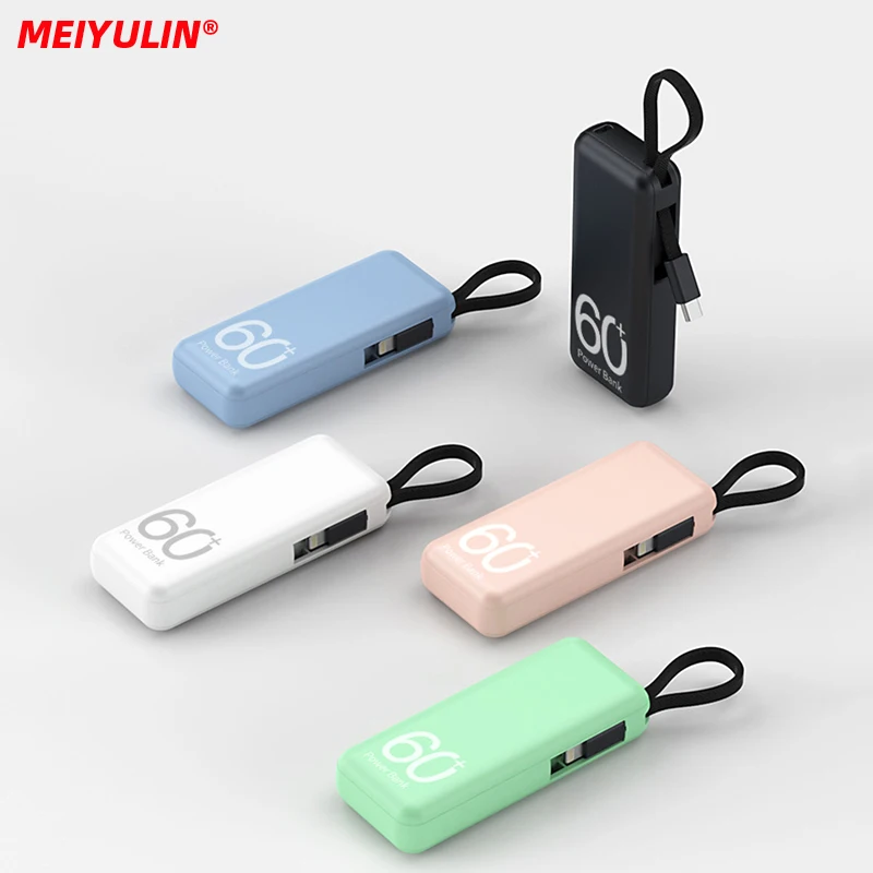 

5000mAh Mini Power Bank Phone Fast Charger With Type-C Micro Cable Portable External Spare Battery for iPhone 13 Samsung Xiaomi