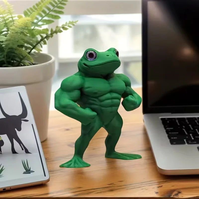 3D Printed Muscle Frog Figurine Funny Ornament Home Office Desktop Decoration Birthday Gift