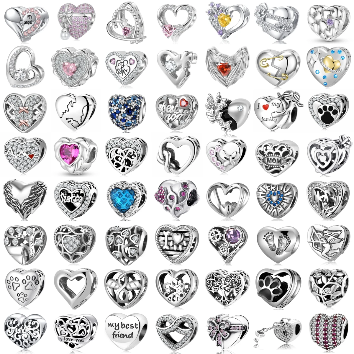 

KATAOKA 925 Sterling Silver Heart Shaped Zircon Paw Print Black Blue Love Beads for Charms Bracelet Pendant Diy Bracelet
