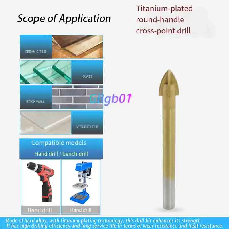 Picture 5: Aluminum – Round Shank Cross Design Industrial Titanium Coated Triangle Drill Bit for Tile, Glass, Ceramic, Wall