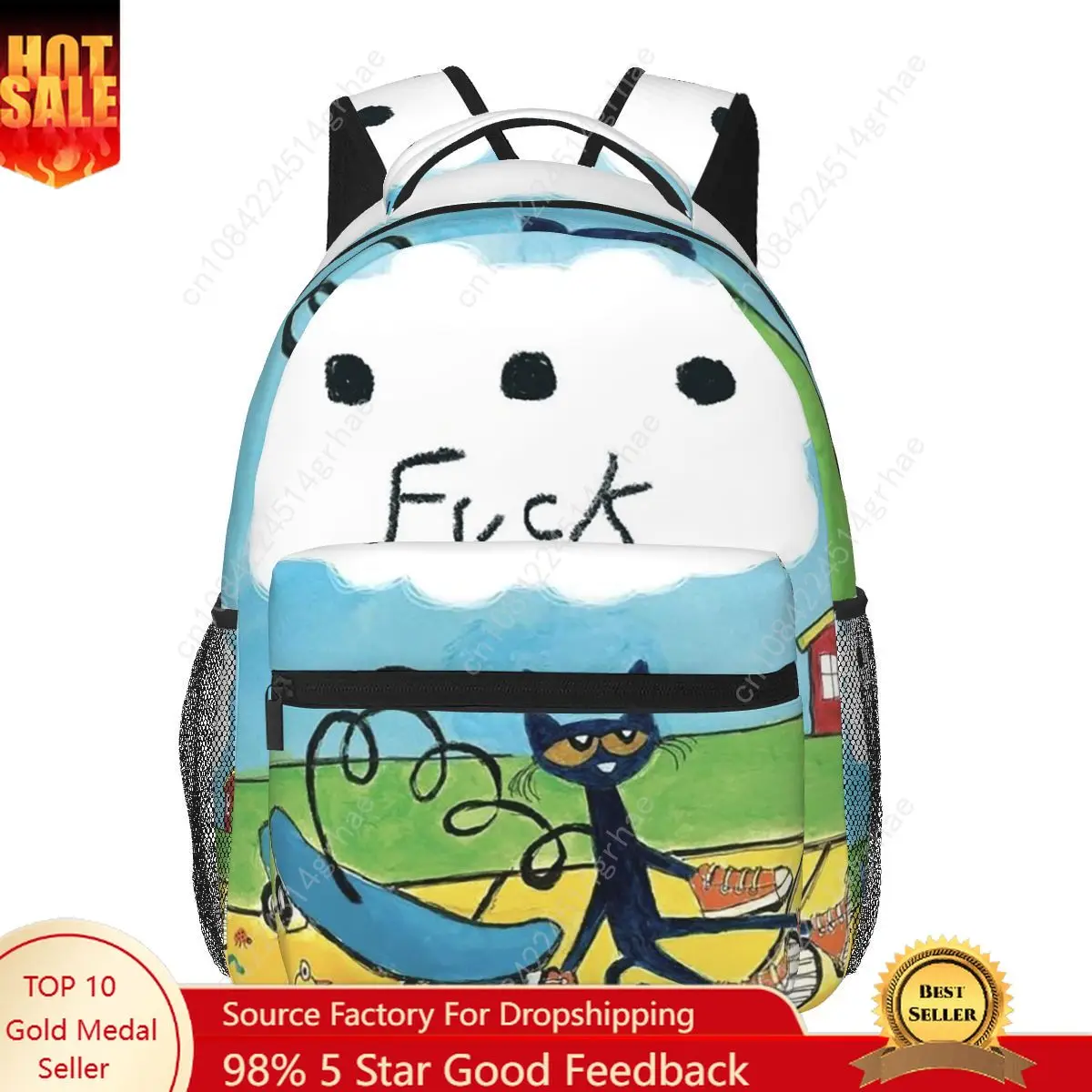 Pete The Cat Playing Guitar Backpacks Boys Girls Bookbag Students School Bags Cartoon Kids Rucksack Shoulder Bag Large Capacity