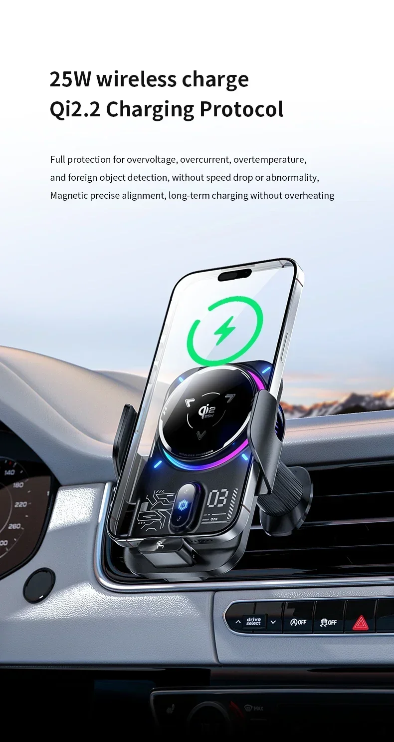 Magnetische & ICE-Kühlung RGB-Licht Qi2 25W Kabellose Ladestation Auto-Handyhalterung mit Induktion für iPhone 17 16 Samsung S26 S25 Ultra – Detail 4