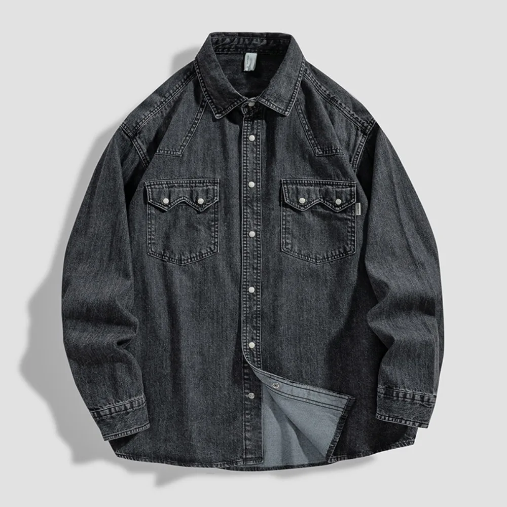 

Новая осенняя японская свободная джинсовая рубашка с длинными рукавами в стиле ретро для мужчин, повседневная простая универсальная рубашка