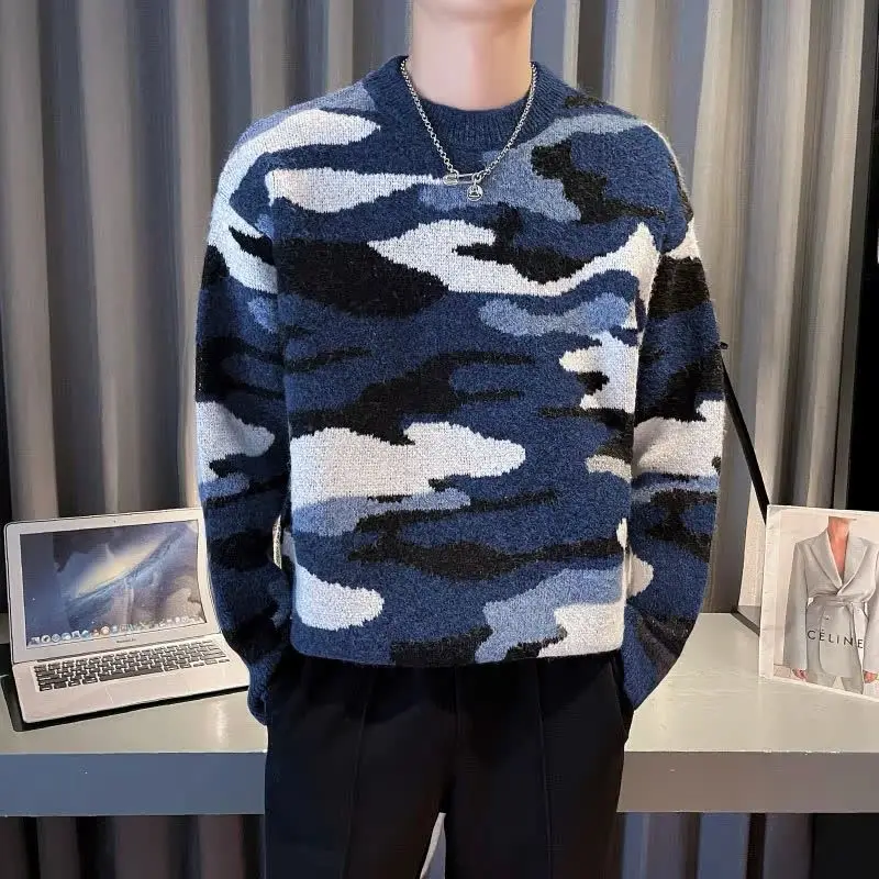 

Новый модный трикотажный свитер, мужской свободный повседневный пуловер с круглым вырезом, основа для свитера