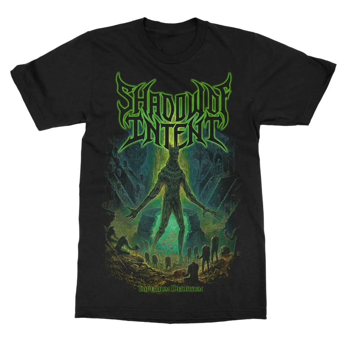Shadow of Intent Underground Demon Cult Dark Metal Theme Print T‑Shirt, Equipped with Eye‑catching Towering Demon