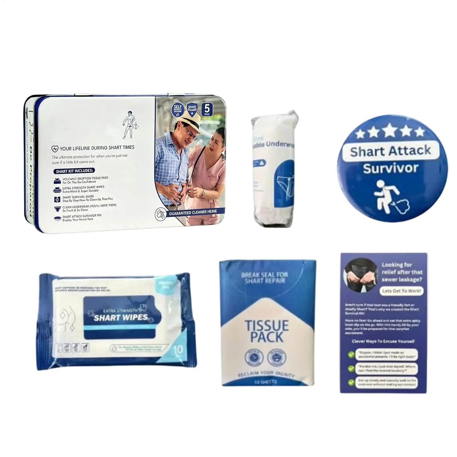 Kit di sopravvivenza per bavaglio scoreggia portatile Set di sopravvivenza per cacca Esilarante relax con fazzoletti Strumento di sopravvivenza per scherzi di cacca per adolescenti Adulti