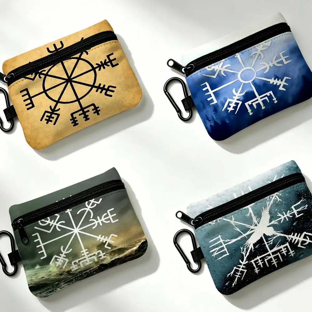 Viking Vegvisir Logo Oxford Fabric Mini Coin Wallet Smooth Zipper Hanging Design Multi-use Small Storage Bag For Travel