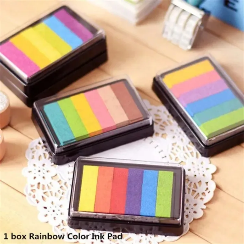 

6 Colors / Box Safety Non-Toxic Multicolor Ink Pad Gradient Color Rainbow Inkpad