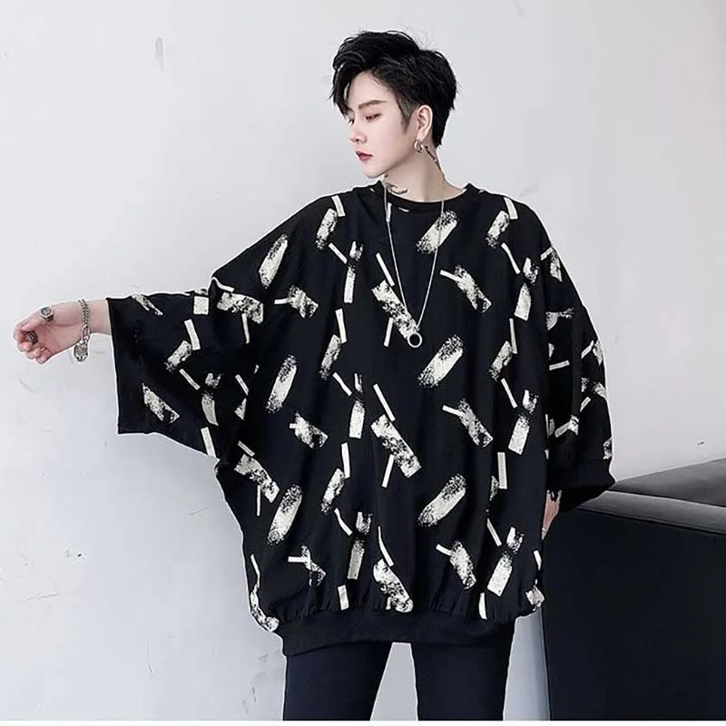 Fashion O-Neck Loose Printed Batwing Sleeve T-Shirts Men\'s Clothing 2024 Spring New Oversized Casual Tops All-match Tee Shirt