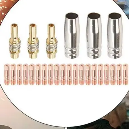 26PCS 0.6mm Welding Tip Nozzle Kit Copper Contact Tips Gas Diffuser For 15AK MB15 MIG Welder Torch Consumables Accessories