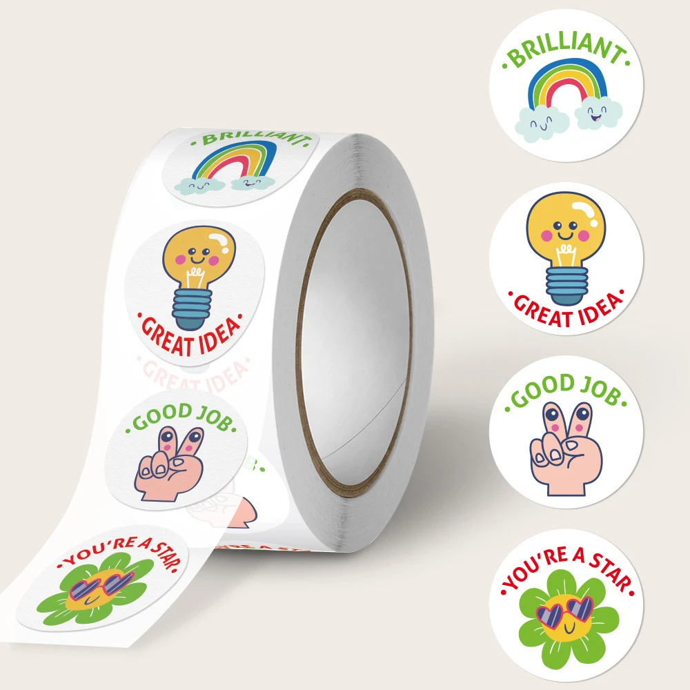 500pcs/roll 1inch Good Job Praise Up Cute Stickers Reward Student Label Seal Lable Korean Stationery Gift Label