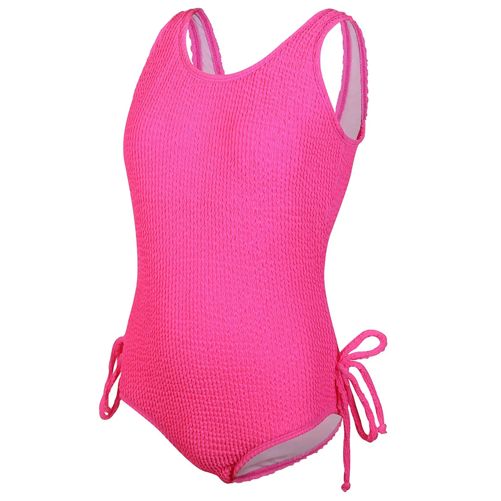 2024 Girl Textured One Piece Swimsuit Bodysuit Sleeveless Chest Padding Bow Knot Swimwear High Waist Monokini Beach Bathing Suit