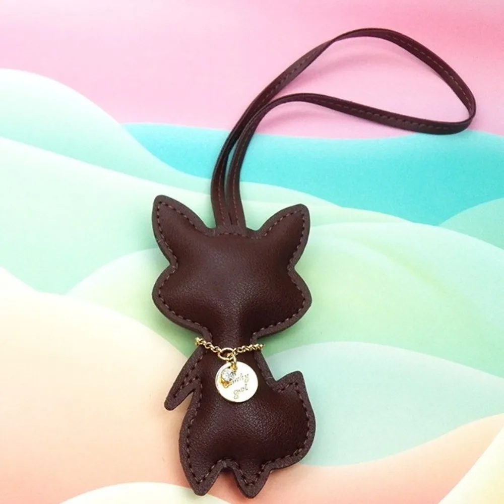 Cute Cartoon Fox Keychain Solid Color PU Leather Animal Keyring Personalized Backpack Hanging Decoration For Women Gifts