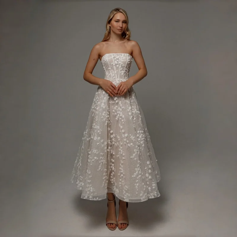 

A Line Off The Shoulder Wedding Dress Detachable Floral Sleeves 3D Floral Sequins Featuring An Open Back Customization