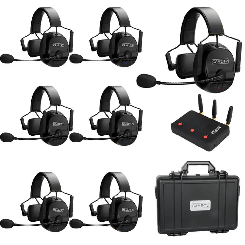 CAME-TV Kuminik8 1.9G Single Ear Duplex Digital Wireless Foldable Headset 7 Pack Intercom System Wireless communicator