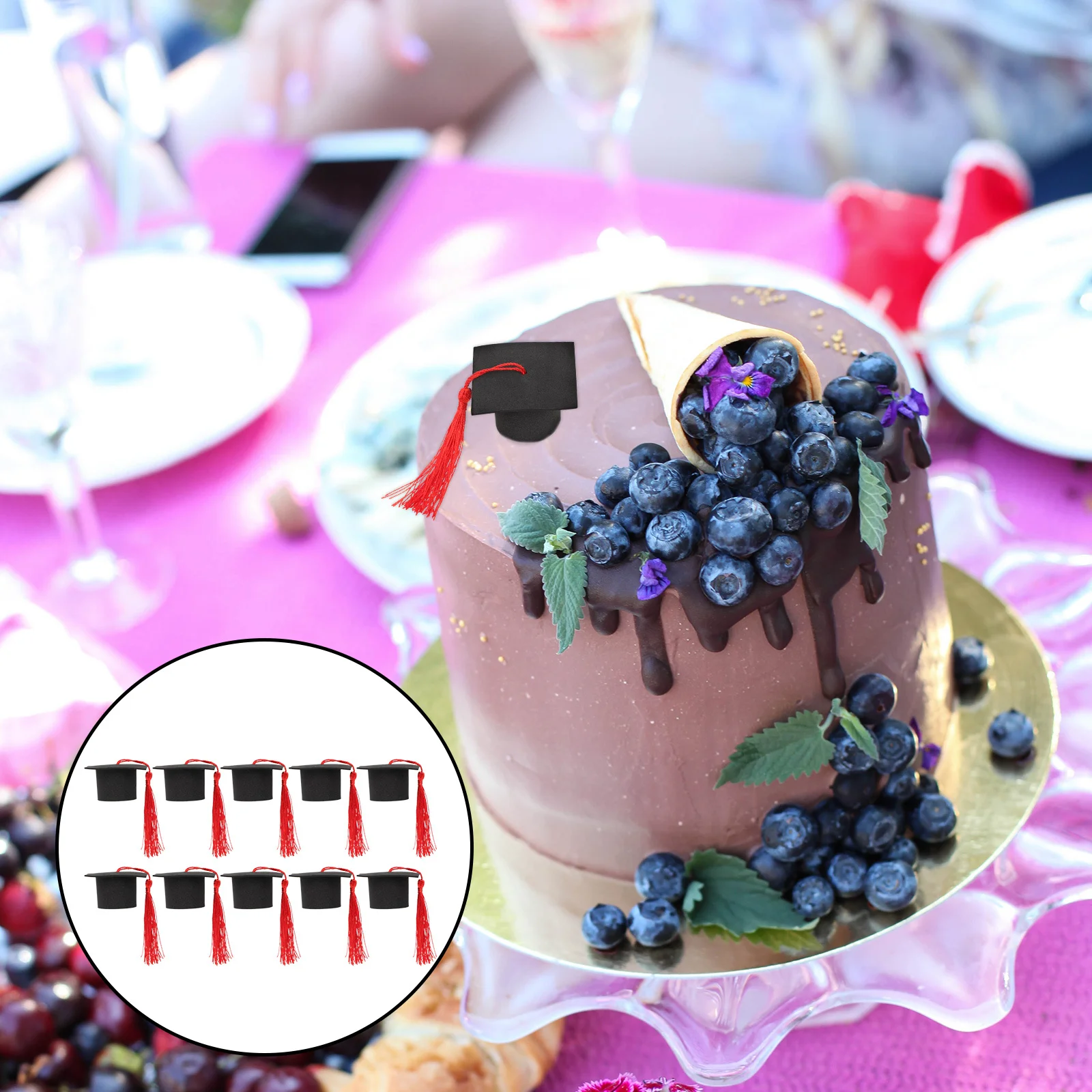 

10pcs Graduation Caps Decor Mini Doctoral Tam Cake Topper Party Ornament Small Graduation Ornament Mini Resin Craft