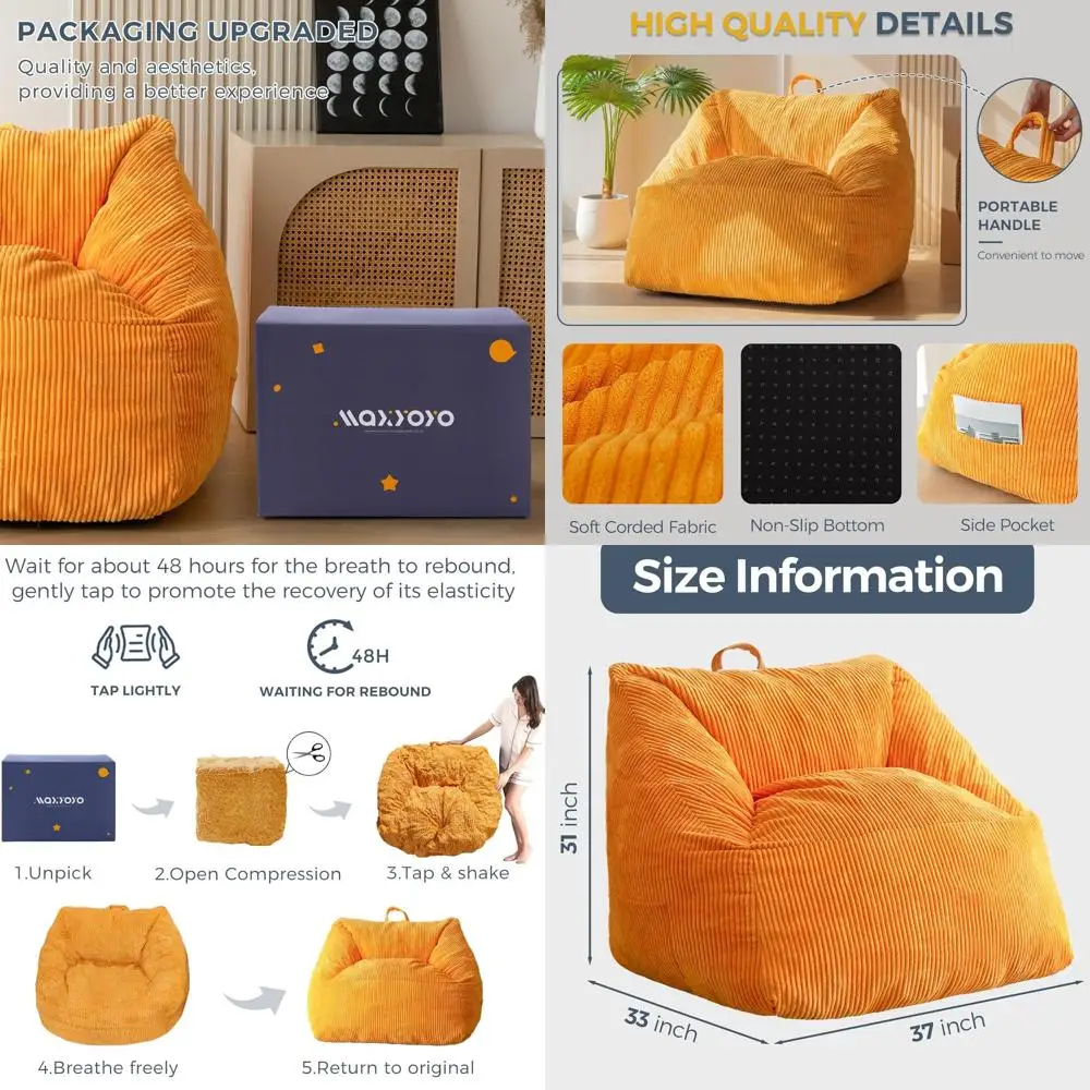 Comfortable Bean Bag Chair with Handle for All Ages - Perfect for Living Rooms, Gaming, and Relaxing