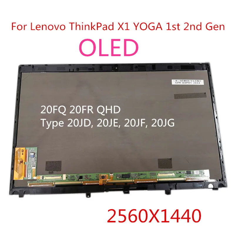 For Lenovo ThinkPad X1 Yoga 1st 2nd Gen Lcd Touch Screen & Bezel WQHD 01AW977 SD10G56716 OLED Display 2560x1440