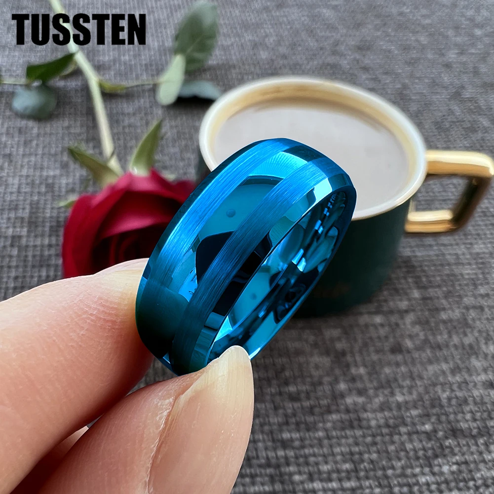 TUSSTEN 8MM Multicolors Men Women Nice Wedding Band Tungsten Carbide Ring Beveled Polished Brushed Finish New Arrival