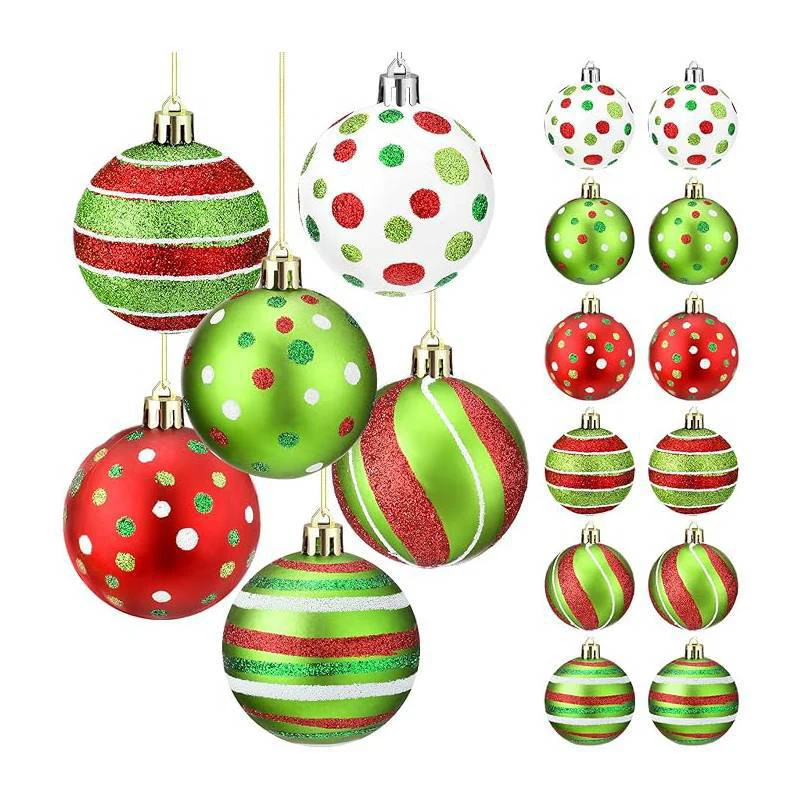 

Pack Of 12 Holiday Charm Christmas Tree Hanging Baubles Glittering Sphere Ornament For Tree