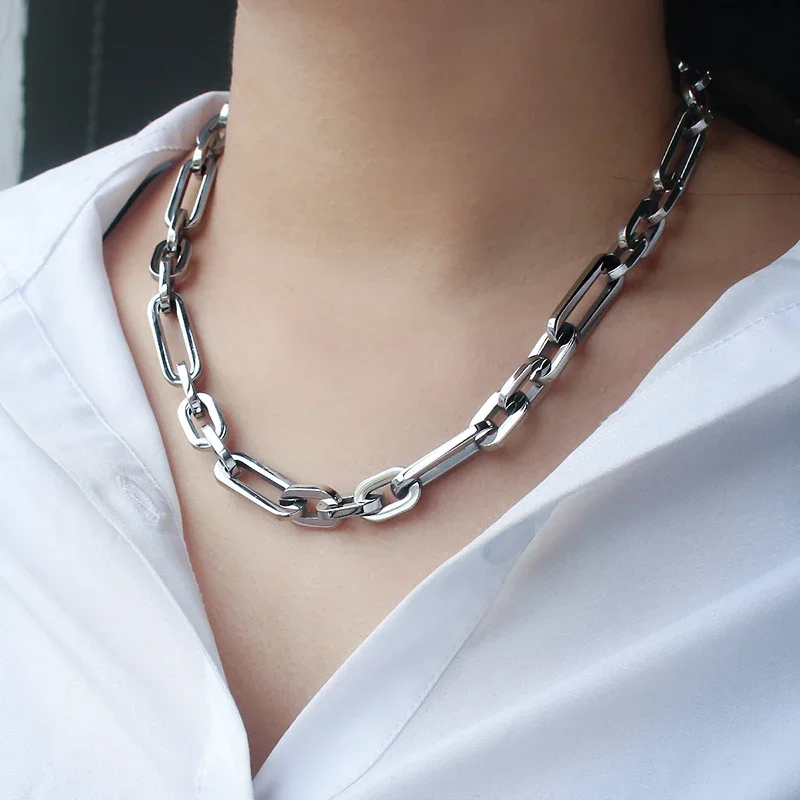 316L Surgical Stainless Steel Long Paperclip Link Chain Basic Link Chain Necklace for Men Women Choker Street Accessories