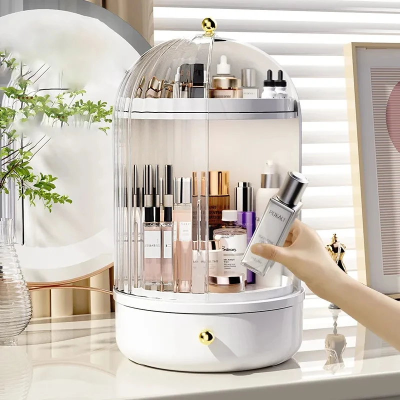 360° Clear Rotating Makeup Organizer 360 Spinning Storage Display Case Large Capacity Cosmetics Storage Vanity Shelf Countertop