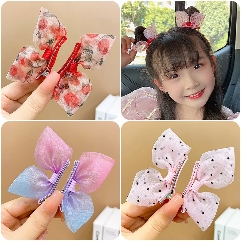 2PCS New Lovely Princess Gradient Color Bow Girls Hairpins Children Headwear Hairgrip Hair Clips Barrettes Hair Accessories