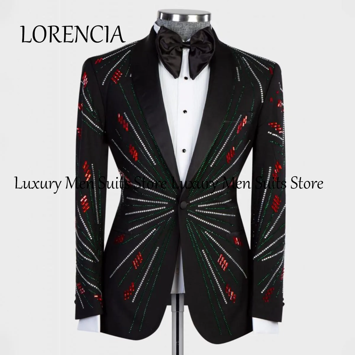 Customized Stone Embroidered Tuxedos Men Suit Formal Shawl Lapel Male Prom Blazers 2024 3 Pieces Sets Slim Groom Wedding