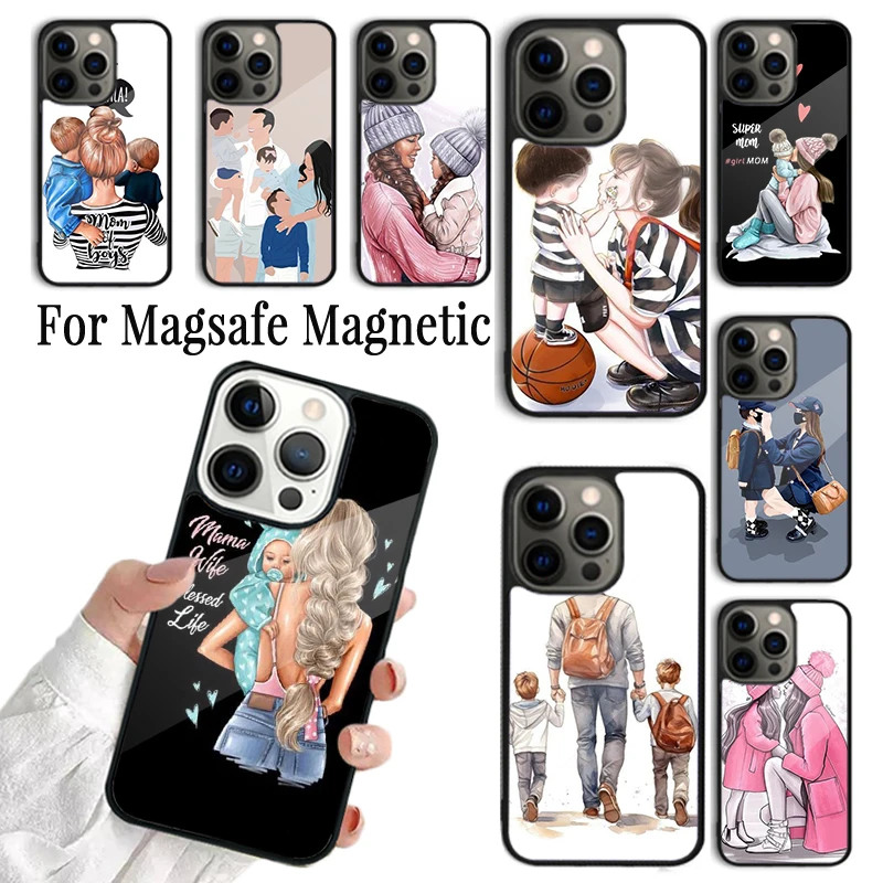 

Чехол для телефона Coque для iPhone 16, 15, 14, 13, 12, Mini 11 Pro Max Plus Magsafe, магнитный чехол для беспроводной зарядки, супер мама, маленькая девочка, мальчик
